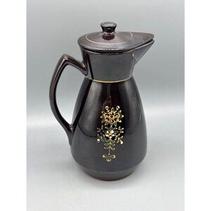 Vtg Redware Coffee Pot Black Ceramic Japan Hand Painted